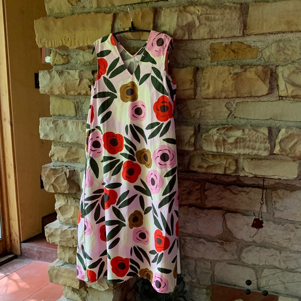 Marimekko for Uniqlo pink & red floral midi dress